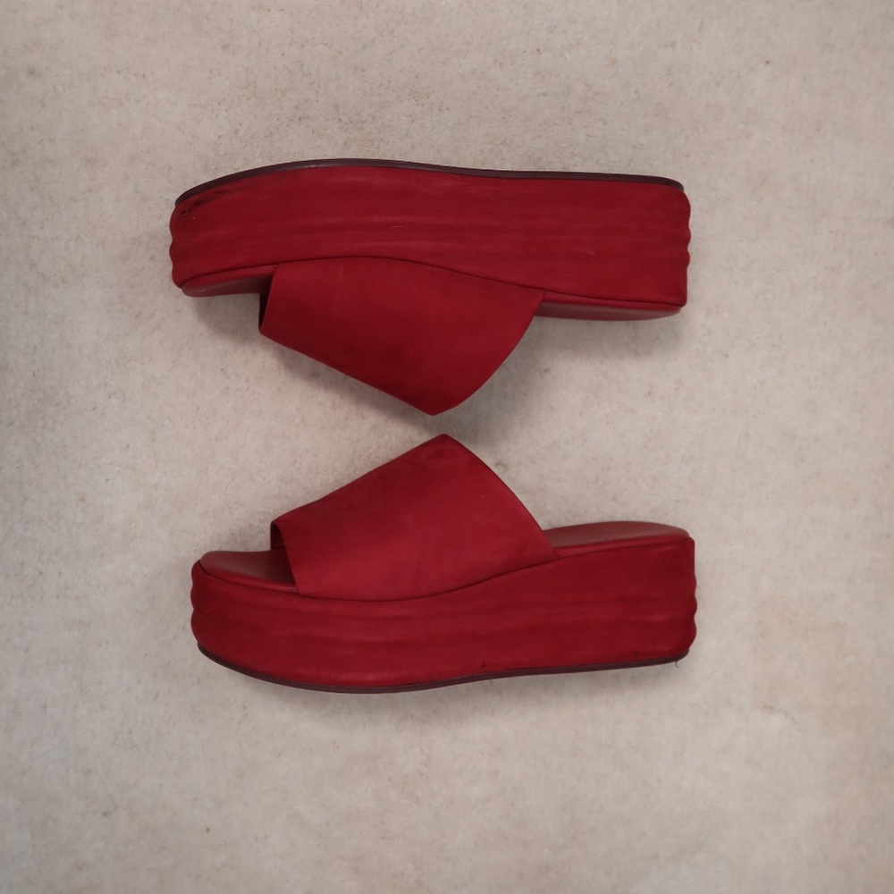 Free People Red Platform Slide Sandals - Wide Suede Upper - Picture 3 of 4